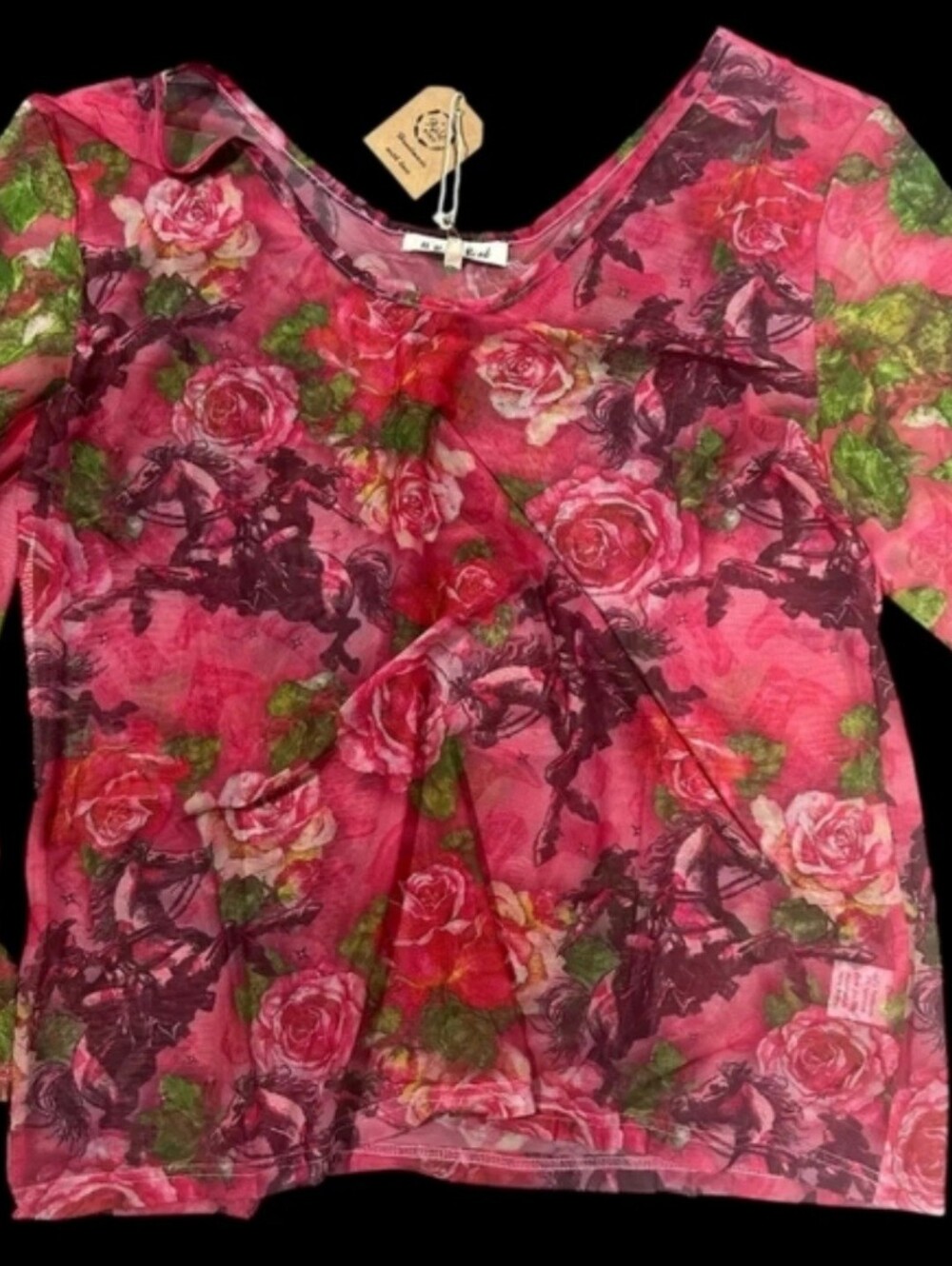 #1596 A Rare Bird Wild Rose Rodeo Mesh Top